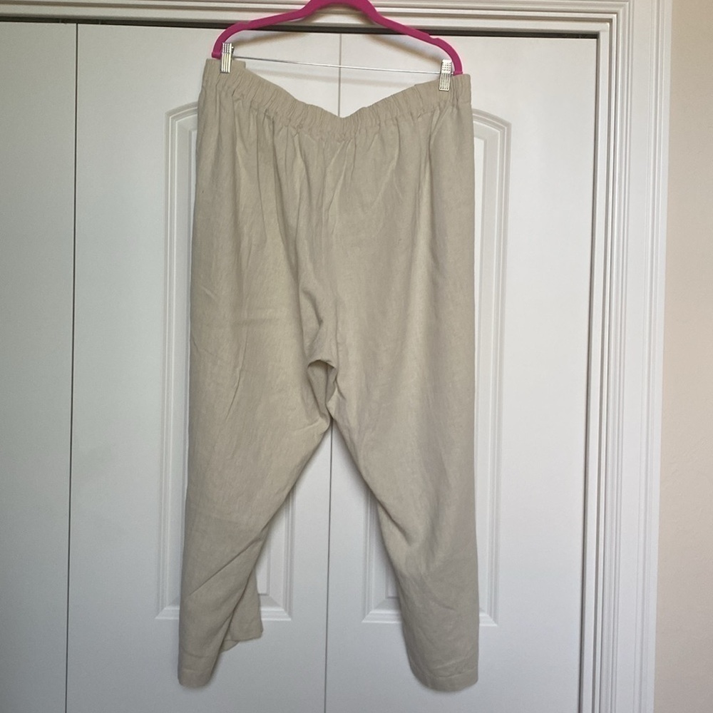 Woman Within Linen Blend Pants Womens 34P Wide leg Cropped Lagenlook lightweight